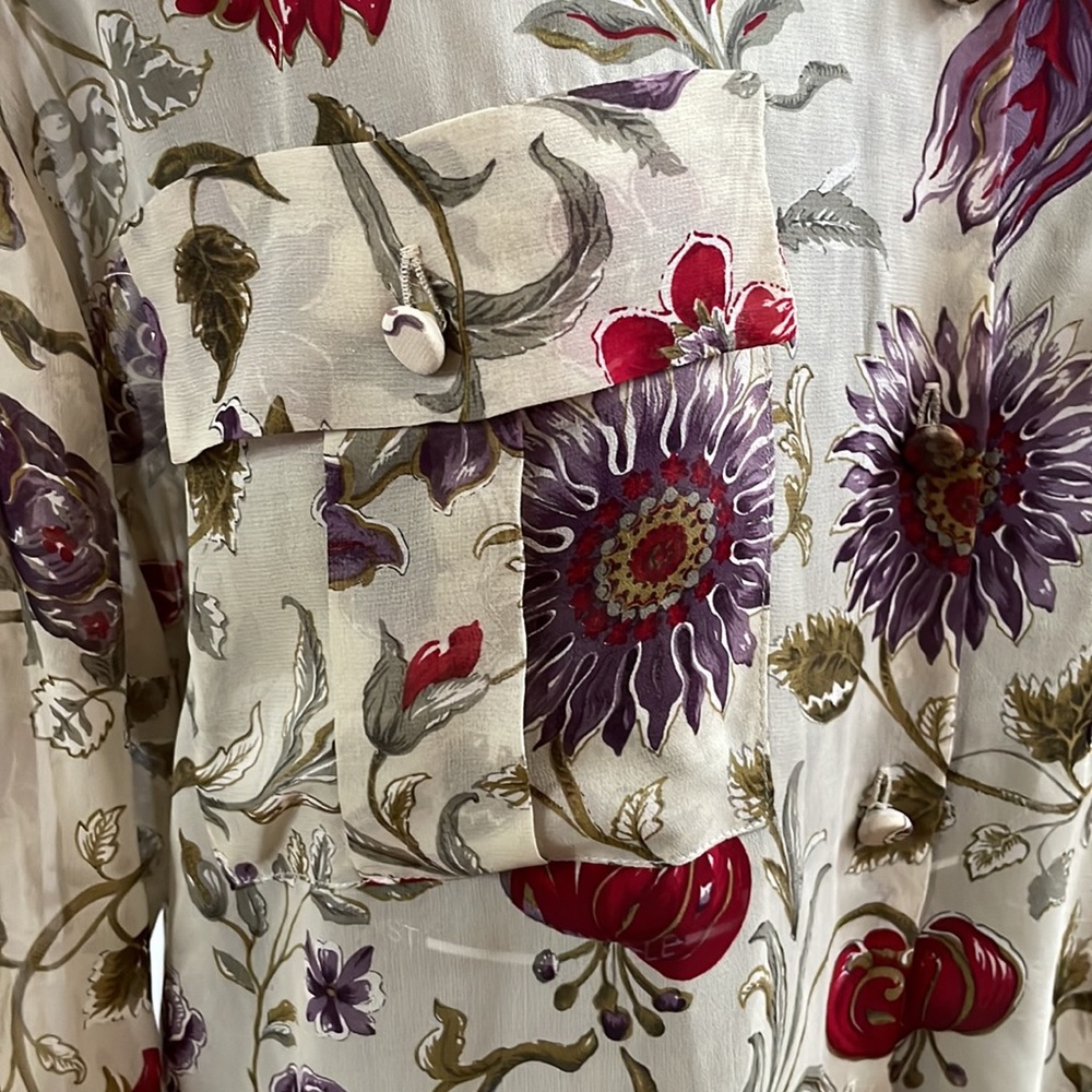 GLORIA SACHS Vintage Silky Sheer Floral Blouse with Scarf - Picture 5 of 10